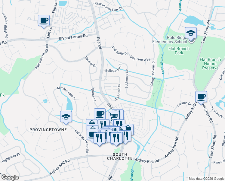 map of restaurants, bars, coffee shops, grocery stores, and more near in Charlotte
