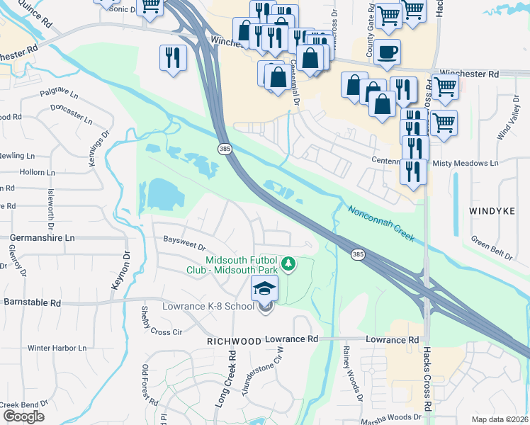 map of restaurants, bars, coffee shops, grocery stores, and more near 3936 Lipscomb Cove in Memphis