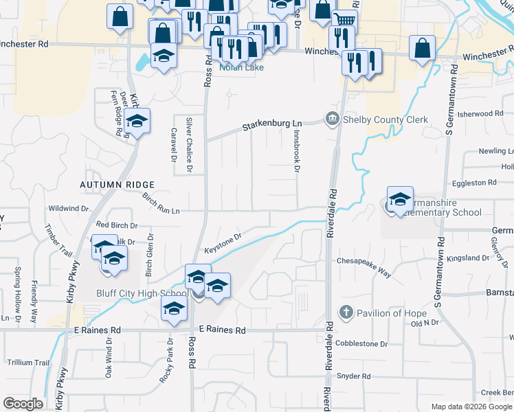 map of restaurants, bars, coffee shops, grocery stores, and more near 3925 Lucerne Drive in Memphis