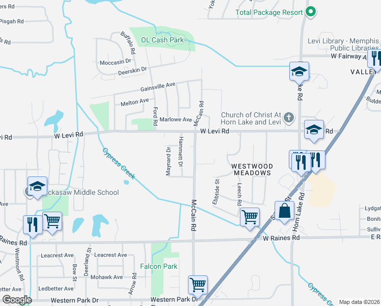 map of restaurants, bars, coffee shops, grocery stores, and more near 3929 McCain Road in Memphis