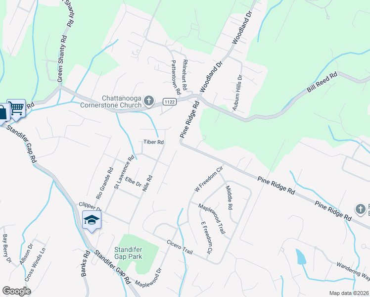 map of restaurants, bars, coffee shops, grocery stores, and more near 8208 Pine Ridge Road in Chattanooga