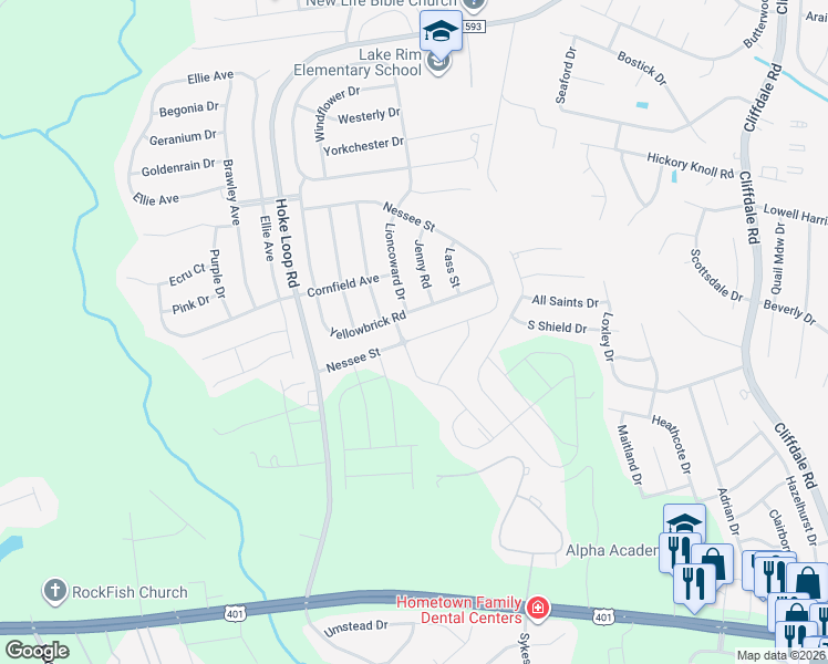 map of restaurants, bars, coffee shops, grocery stores, and more near 5415 Nessee Street in Fayetteville