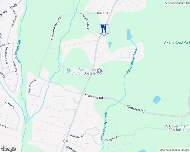 map of restaurants, bars, coffee shops, grocery stores, and more near 4052 Parris Bridge Road in Boiling Springs