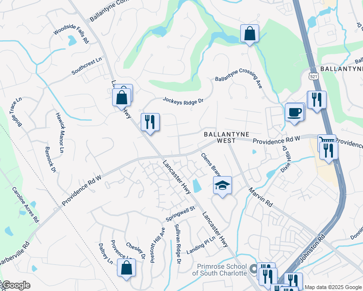map of restaurants, bars, coffee shops, grocery stores, and more near 11842 Golspie Ct in Charlotte