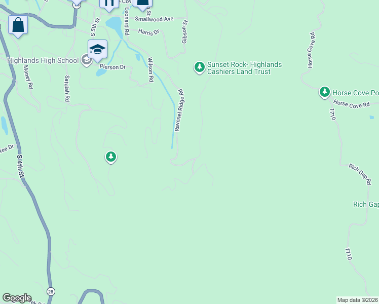 map of restaurants, bars, coffee shops, grocery stores, and more near 626 Ravenel Ridge Road in Highlands