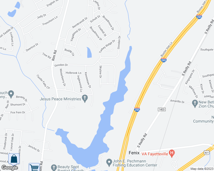 map of restaurants, bars, coffee shops, grocery stores, and more near 7121 Longmoor Drive in Fayetteville