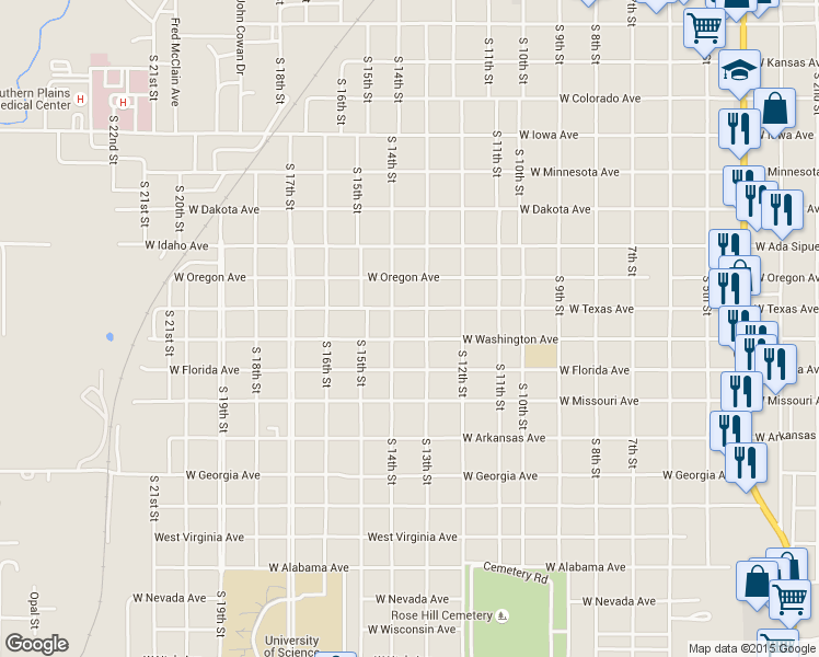 map of restaurants, bars, coffee shops, grocery stores, and more near 1322 W Washington Ave in Chickasha