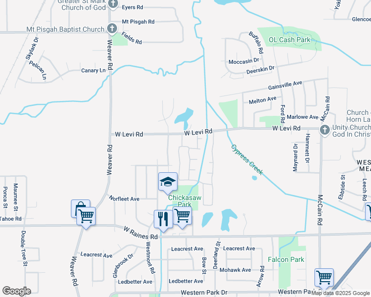 map of restaurants, bars, coffee shops, grocery stores, and more near 3923 Baywind Drive in Memphis