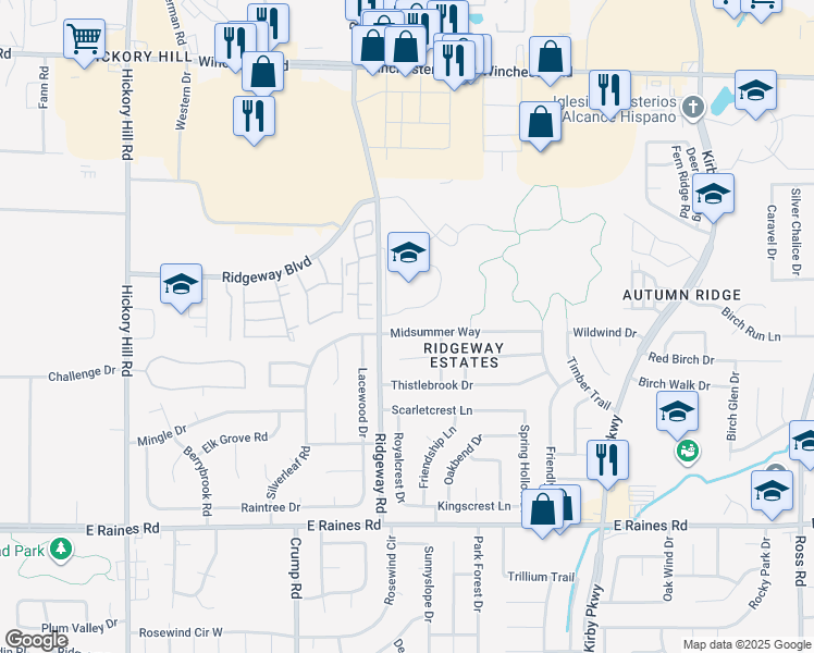 map of restaurants, bars, coffee shops, grocery stores, and more near 3942 Ridgeway Road in Memphis