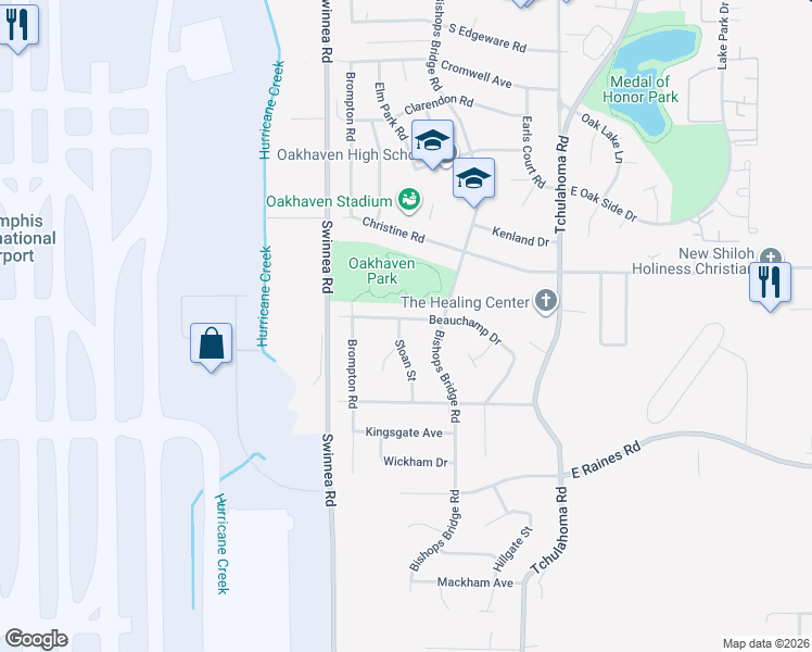map of restaurants, bars, coffee shops, grocery stores, and more near 3926 Sloan Street in Memphis