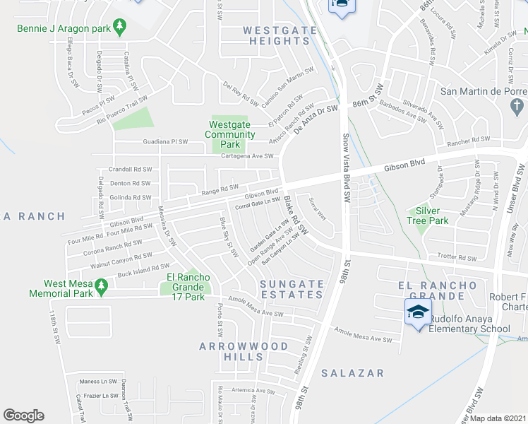 map of restaurants, bars, coffee shops, grocery stores, and more near 2308 Iron Gate Trail Southwest in Albuquerque
