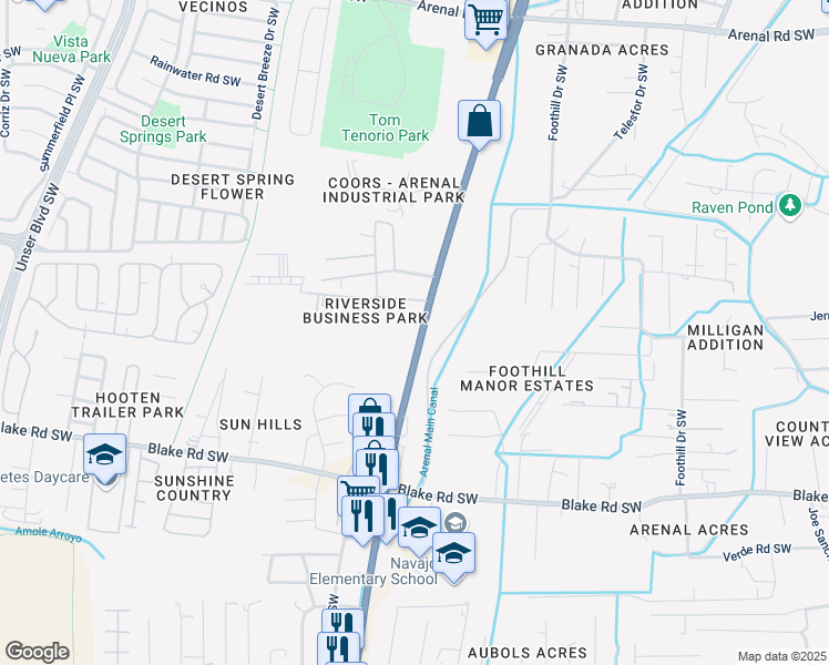map of restaurants, bars, coffee shops, grocery stores, and more near 2607 Coors Boulevard Southwest in Albuquerque