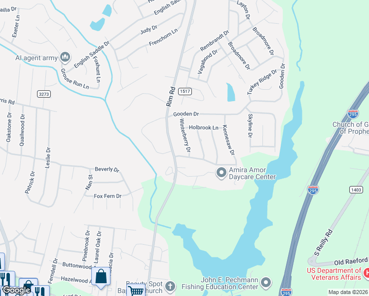 map of restaurants, bars, coffee shops, grocery stores, and more near 940 Winterberry Drive in Fayetteville