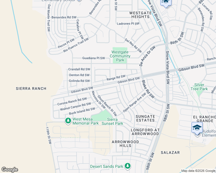 map of restaurants, bars, coffee shops, grocery stores, and more near 10319 Sandy Ridge Rd SW in Albuquerque