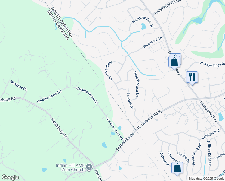 map of restaurants, bars, coffee shops, grocery stores, and more near 12141 Stone Forest Drive in Pineville