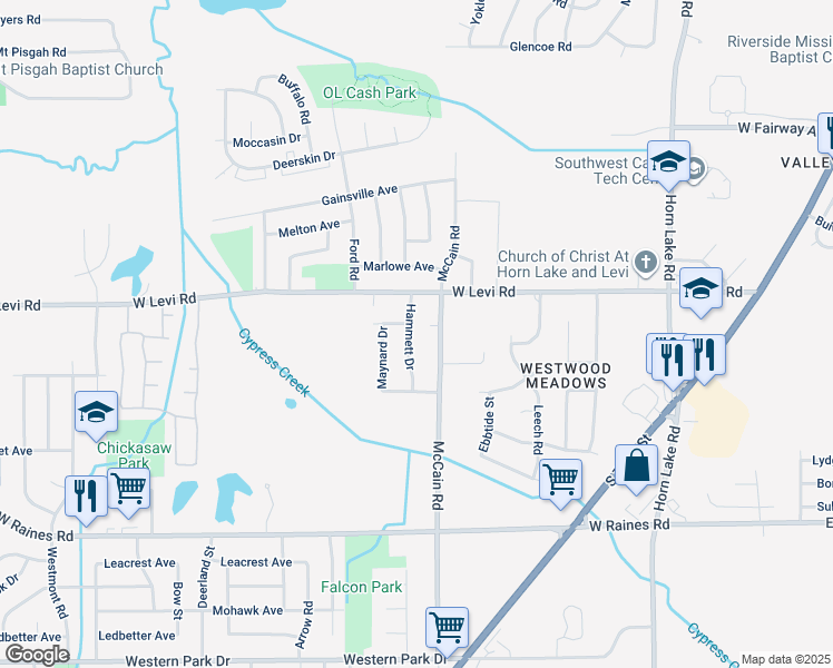 map of restaurants, bars, coffee shops, grocery stores, and more near 3924 Hammett Drive in Memphis