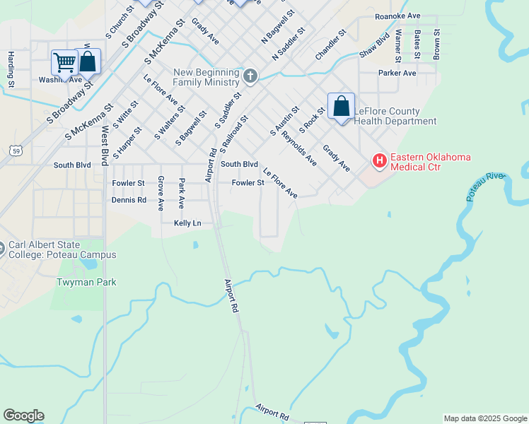 map of restaurants, bars, coffee shops, grocery stores, and more near 307 Bluff Avenue in Poteau