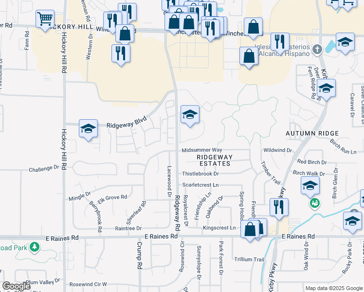 map of restaurants, bars, coffee shops, grocery stores, and more near 3942 Ridgeway Road in Memphis