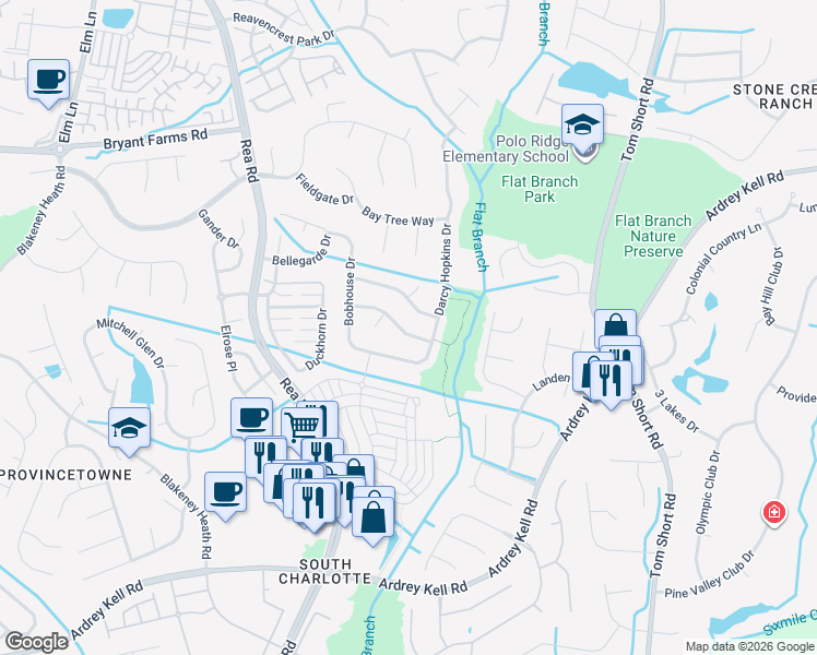 map of restaurants, bars, coffee shops, grocery stores, and more near in Charlotte