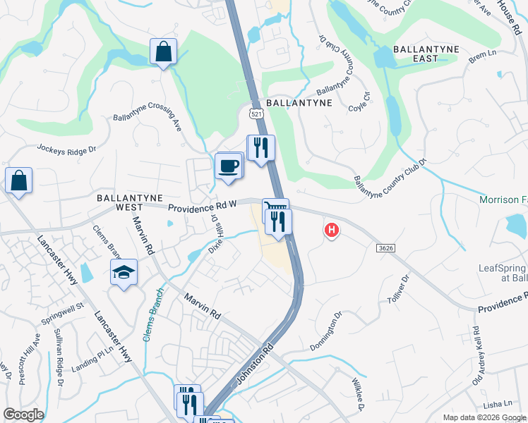 map of restaurants, bars, coffee shops, grocery stores, and more near in Charlotte