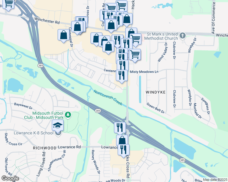 map of restaurants, bars, coffee shops, grocery stores, and more near 3943 Tamarron Circle in Memphis