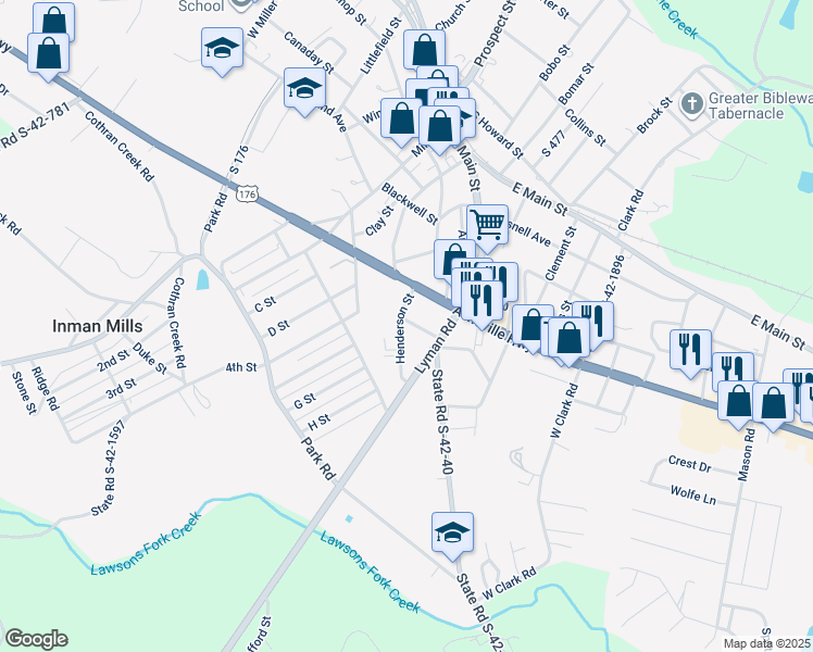 map of restaurants, bars, coffee shops, grocery stores, and more near 15 Bush Street in Inman