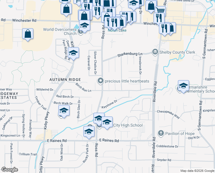 map of restaurants, bars, coffee shops, grocery stores, and more near 3925 Birchshade Cove in Memphis