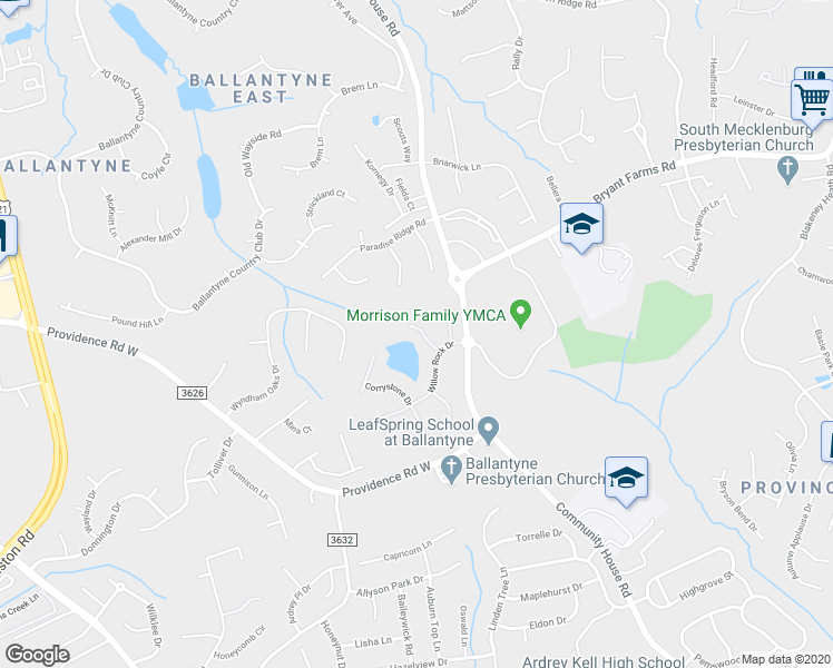 map of restaurants, bars, coffee shops, grocery stores, and more near 9656 Chaumont Lane in Charlotte