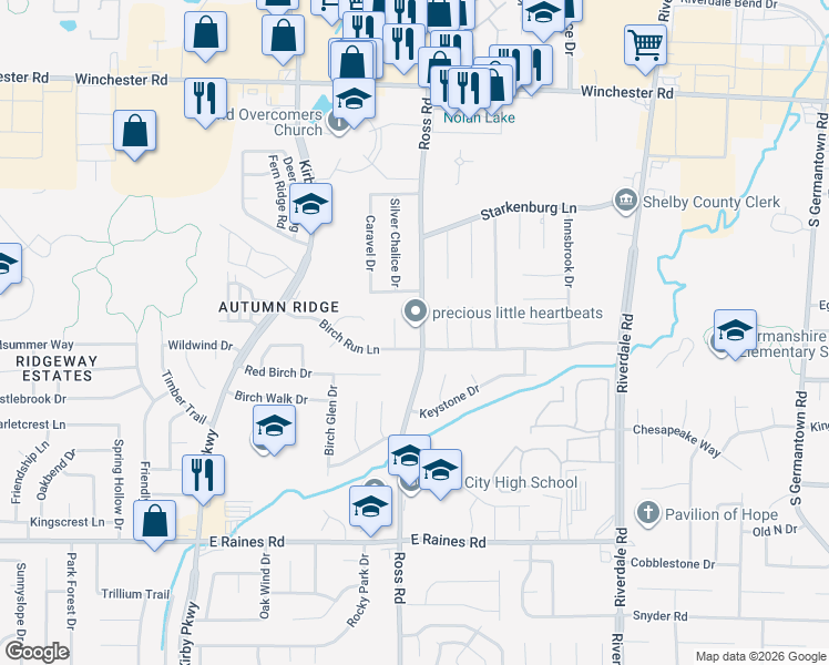 map of restaurants, bars, coffee shops, grocery stores, and more near 3921 Ross Road in Memphis
