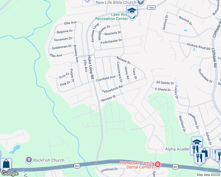 map of restaurants, bars, coffee shops, grocery stores, and more near 2041 Yellowbrick Road in Fayetteville