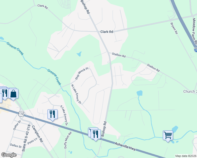 map of restaurants, bars, coffee shops, grocery stores, and more near 849 Ship Wreck Place in Inman