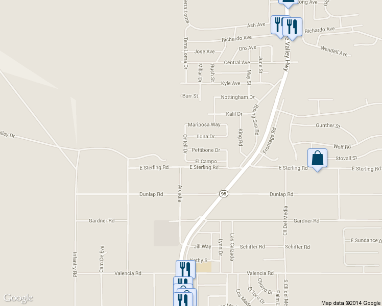 map of restaurants, bars, coffee shops, grocery stores, and more near 1520 Pettibone Drive in Bullhead City