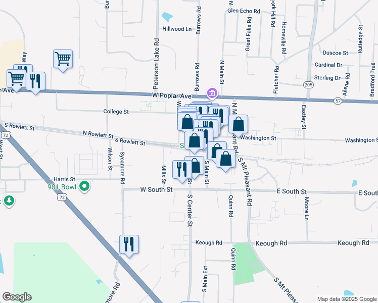 map of restaurants, bars, coffee shops, grocery stores, and more near in Collierville