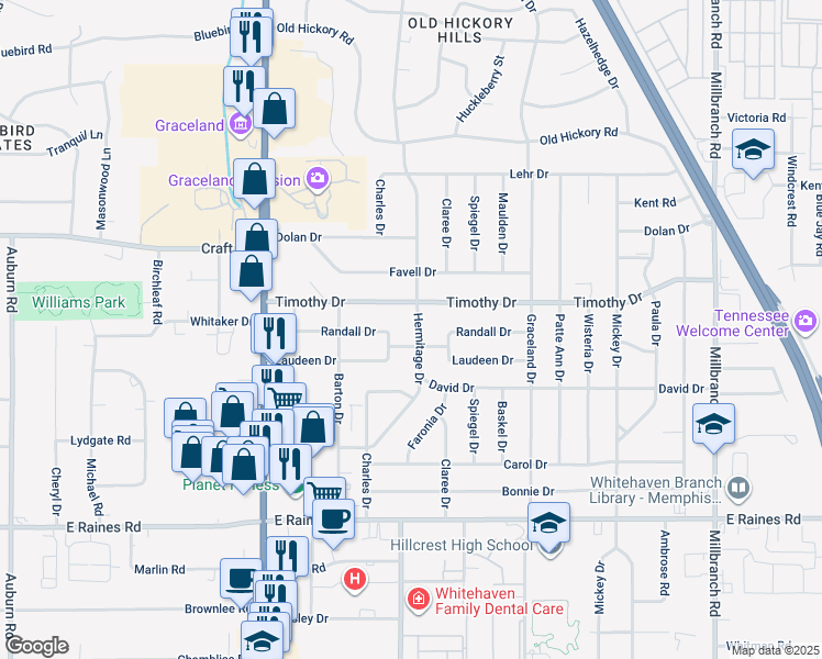 map of restaurants, bars, coffee shops, grocery stores, and more near 3921 Hermitage Drive in Memphis