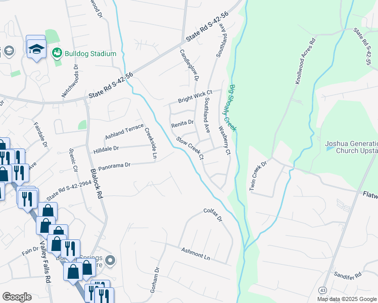 map of restaurants, bars, coffee shops, grocery stores, and more near 980 Slow Creek Court in Boiling Springs