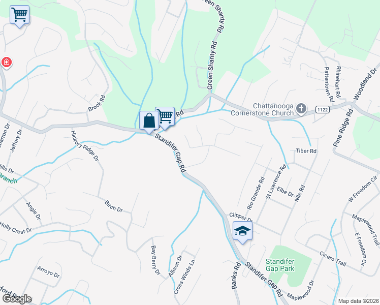 map of restaurants, bars, coffee shops, grocery stores, and more near 2713 Autumn Chase Drive in Chattanooga