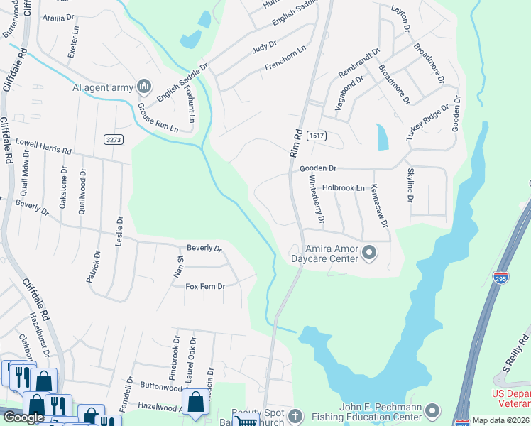 map of restaurants, bars, coffee shops, grocery stores, and more near 9327 Castle Falls Circle in Fayetteville
