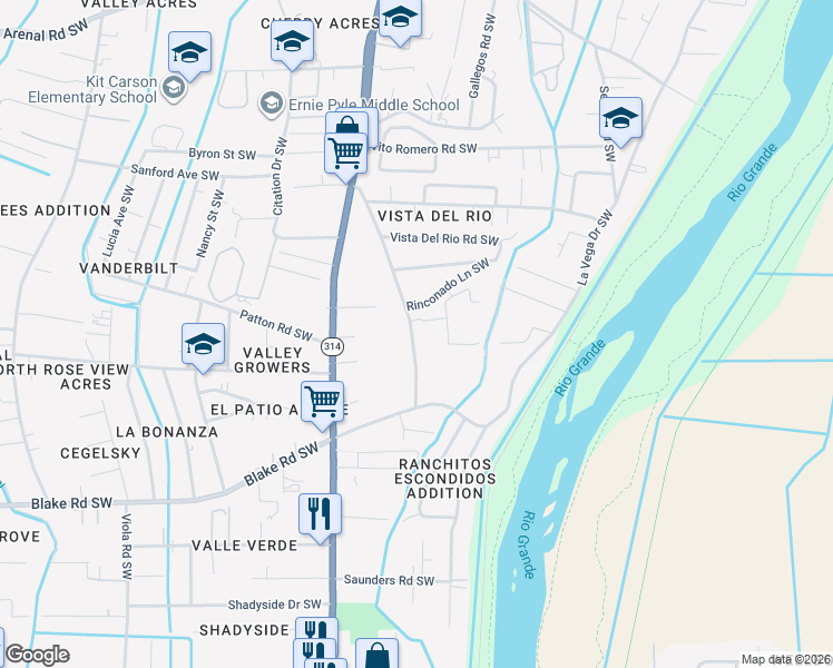 map of restaurants, bars, coffee shops, grocery stores, and more near 2234 Perry Road Southwest in Albuquerque