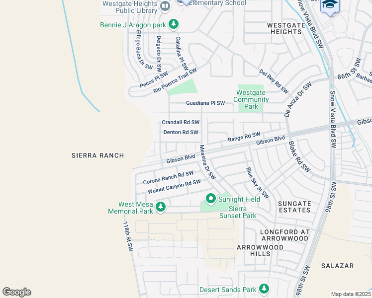 map of restaurants, bars, coffee shops, grocery stores, and more near Odessa Court Southwest in Albuquerque