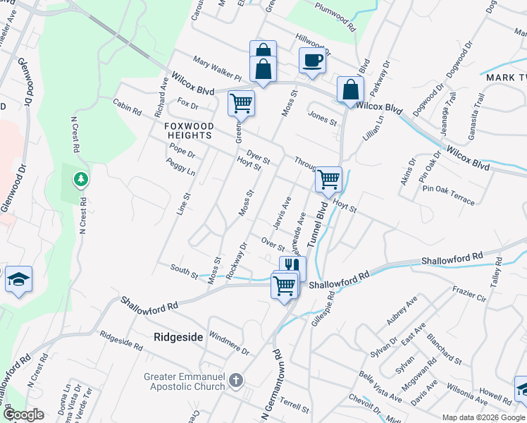 map of restaurants, bars, coffee shops, grocery stores, and more near 1007 Jarvis Avenue in Chattanooga