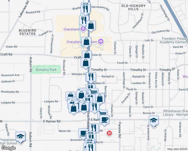 map of restaurants, bars, coffee shops, grocery stores, and more near 3929 Royal Oaks Drive in Memphis
