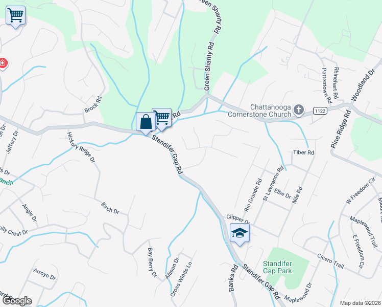 map of restaurants, bars, coffee shops, grocery stores, and more near 8122 Fallen Maple Drive in Chattanooga