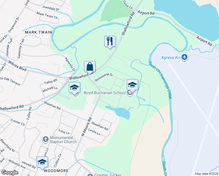 map of restaurants, bars, coffee shops, grocery stores, and more near 4607 Maria Street in Chattanooga