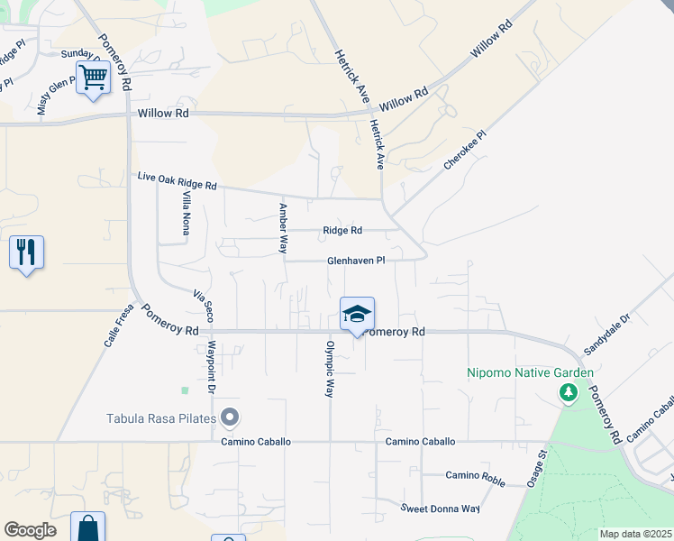 map of restaurants, bars, coffee shops, grocery stores, and more near 765 Glenhaven Place in Nipomo