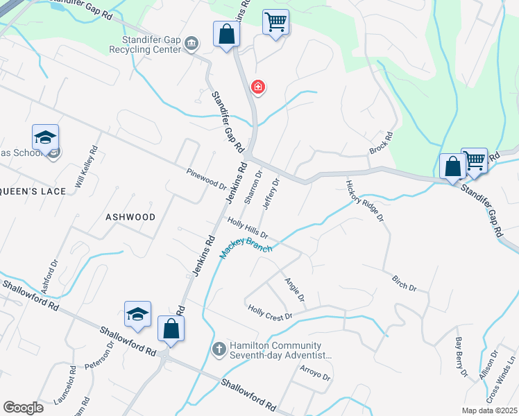 map of restaurants, bars, coffee shops, grocery stores, and more near 2507 Jeffery Drive in Chattanooga