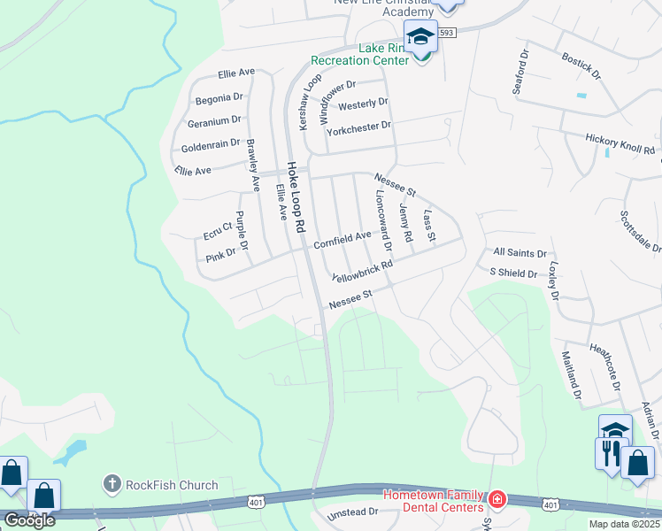 map of restaurants, bars, coffee shops, grocery stores, and more near 2017 Yellowbrick Road in Fayetteville