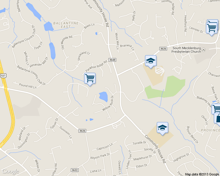 map of restaurants, bars, coffee shops, grocery stores, and more near 9657 Chaumont Lane in Charlotte