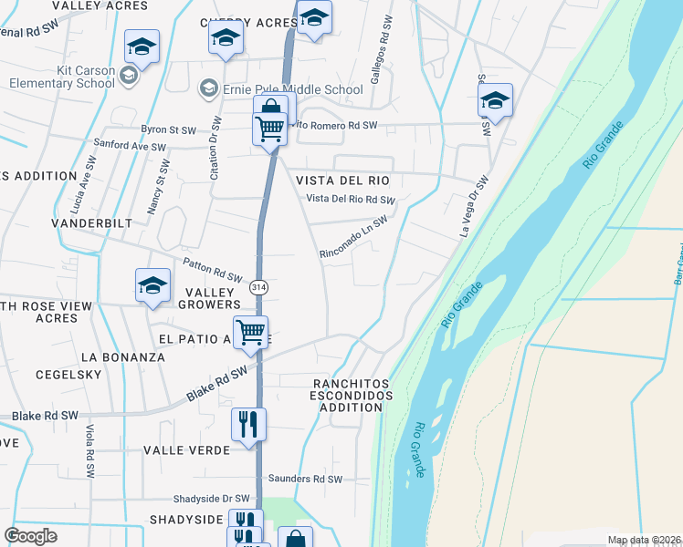 map of restaurants, bars, coffee shops, grocery stores, and more near 2234 Perry Road Southwest in Albuquerque