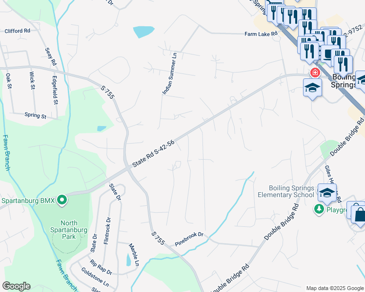 map of restaurants, bars, coffee shops, grocery stores, and more near 1410 Old Furnace Road in Boiling Springs