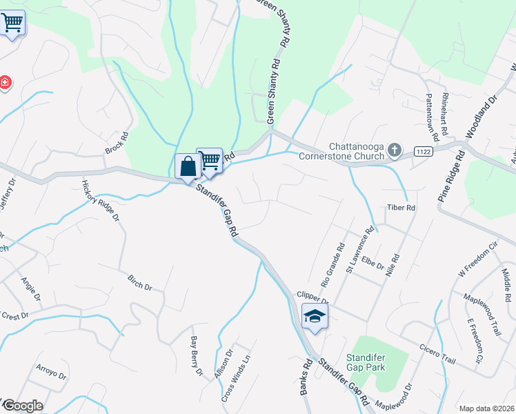 map of restaurants, bars, coffee shops, grocery stores, and more near 2713 Autumn Chase Drive in Chattanooga